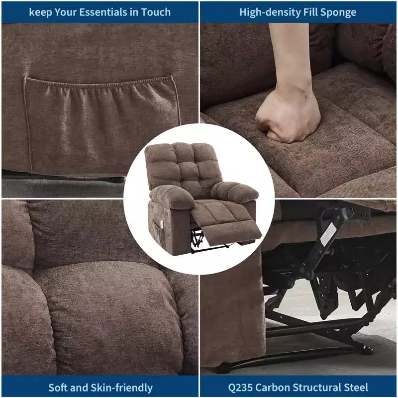 Fauteuil inclinable surdimensionné GustoWave pour adulte avec massage et chaleur, canapé inclinable rembourré en tissu respirant pour salon