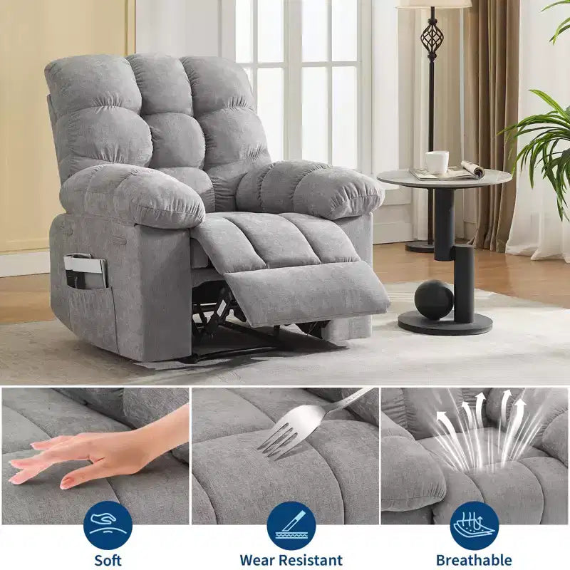 Fauteuil inclinable surdimensionné GustoWave pour adulte avec massage et chaleur, canapé inclinable rembourré en tissu respirant pour salon