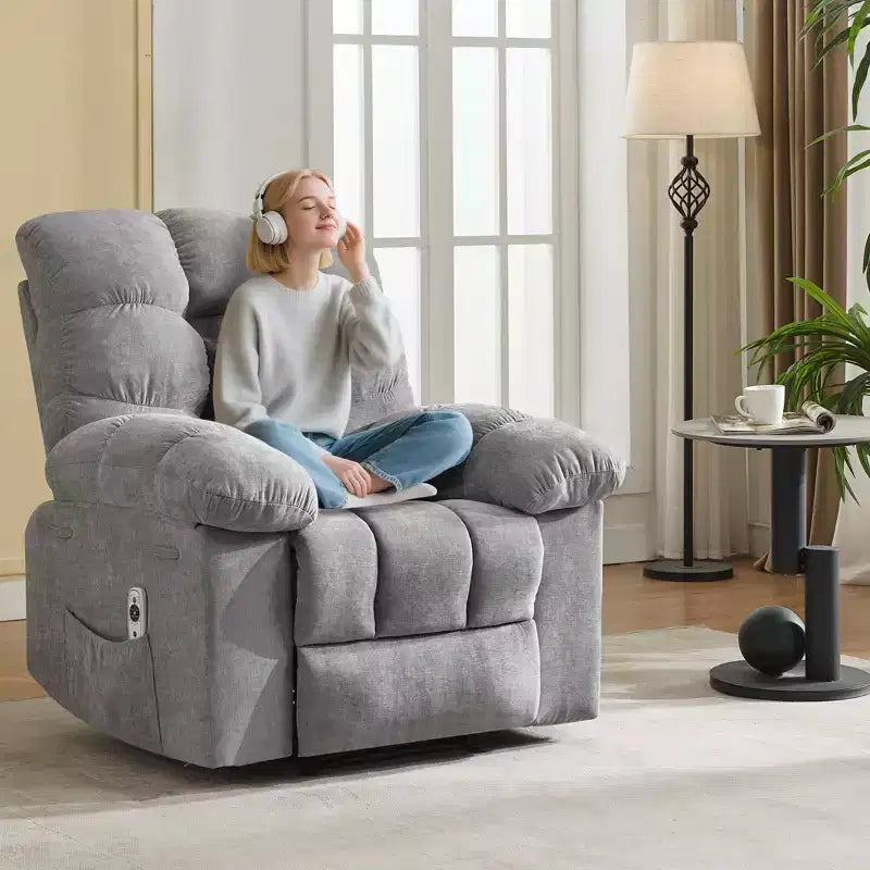 Fauteuil inclinable surdimensionné GustoWave pour adulte avec massage et chaleur, canapé inclinable rembourré en tissu respirant pour salon