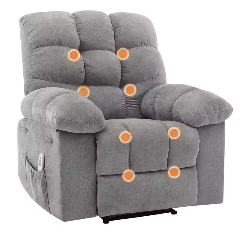 Fauteuil inclinable surdimensionné GustoWave pour adulte avec massage et chaleur, canapé inclinable rembourré en tissu respirant pour salon