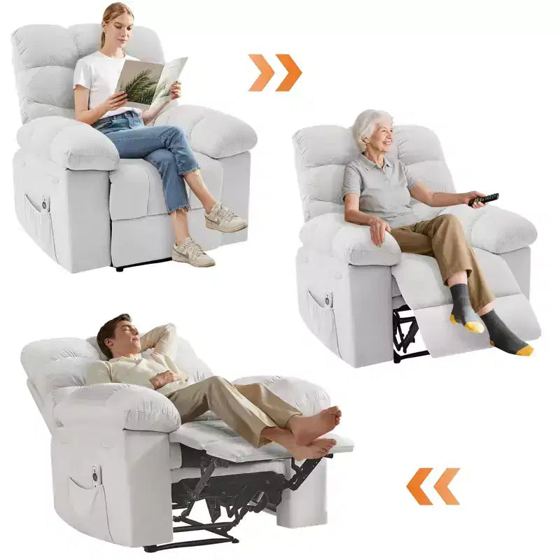 Fauteuil inclinable surdimensionné GustoWave pour adulte avec massage et chaleur, canapé inclinable rembourré en tissu respirant pour salon