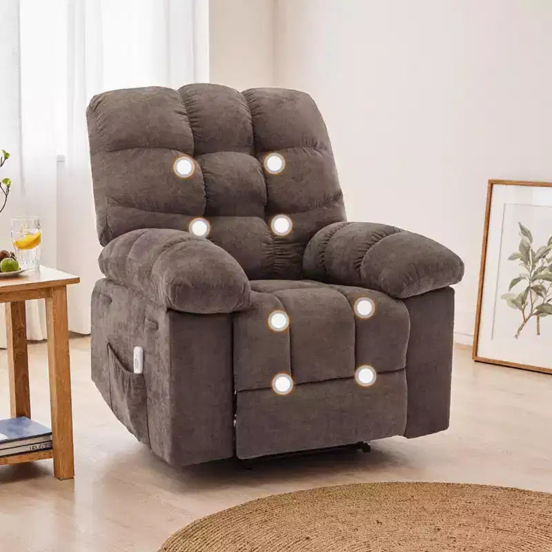 Fauteuil inclinable surdimensionné GustoWave pour adulte avec massage et chaleur, canapé inclinable rembourré en tissu respirant pour salon