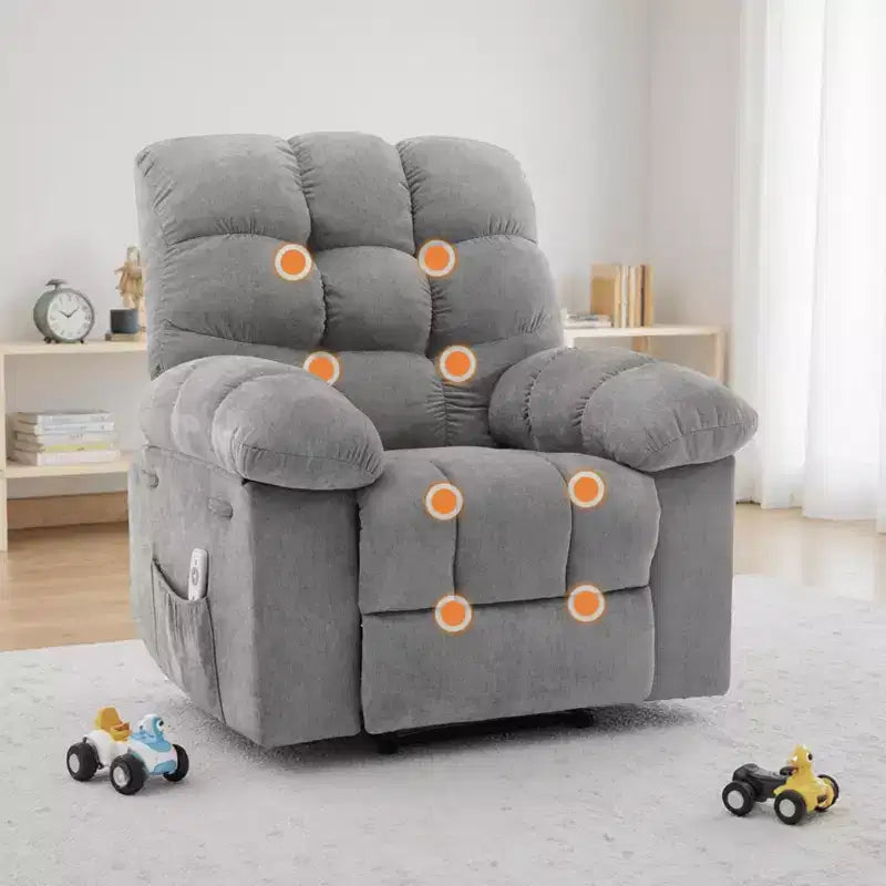 Fauteuil inclinable surdimensionné GustoWave pour adulte avec massage et chaleur, canapé inclinable rembourré en tissu respirant pour salon