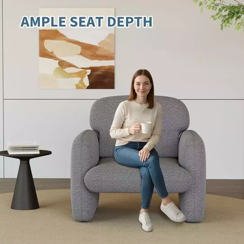 GustoWave Fauteuil d'appoint moderne avec cadre en bois, fauteuil de lecture confortable pour salon, chambre à coucher, appartement
