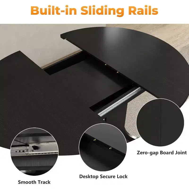 Zevemomo 43-59 Table à manger extensible, pour 4 à 6 personnes, avec rallonge amovible, piètement tréteau en X et rail métallique pour salle à manger, salon - Noir