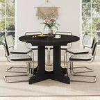 Zevemomo 43-59 Table à manger extensible, pour 4 à 6 personnes, avec rallonge amovible, piètement tréteau en X et rail métallique pour salle à manger, salon - Noir