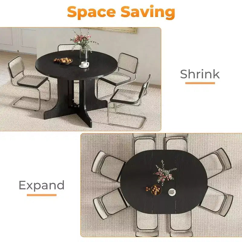 Zevemomo 43-59 Table à manger extensible, pour 4 à 6 personnes, avec rallonge amovible, piètement tréteau en X et rail métallique pour salle à manger, salon - Noir