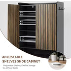 COZONY Grand meuble à chaussures avec portes, organisateur de chaussures à 6 niveaux avec crochets de rangement, meuble de rangement autonome pour entrée, couloir, salon