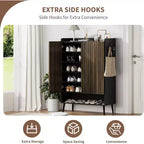 COZONY Grand meuble à chaussures avec portes, organisateur de chaussures à 6 niveaux avec crochets de rangement, meuble de rangement autonome pour entrée, couloir, salon