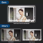 Miroir de courtoisie de salle de bain LED 40x32 - Double éclairage avant et arrière, anti-buée, intensité variable, miroir mural lumineux