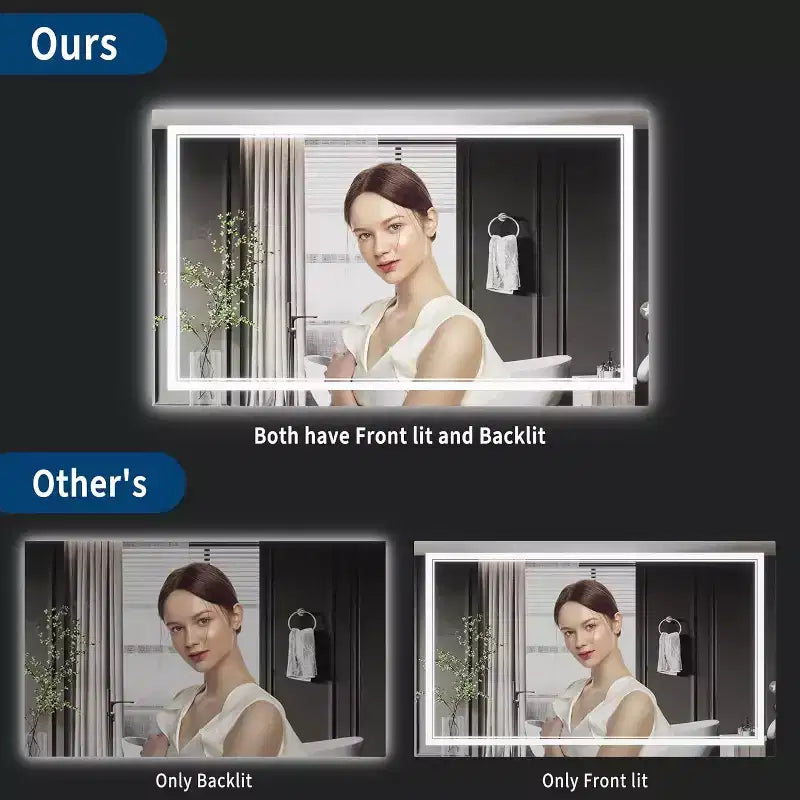 Miroir de courtoisie de salle de bain LED 40x32 - Double éclairage avant et arrière, anti-buée, intensité variable, miroir mural lumineux