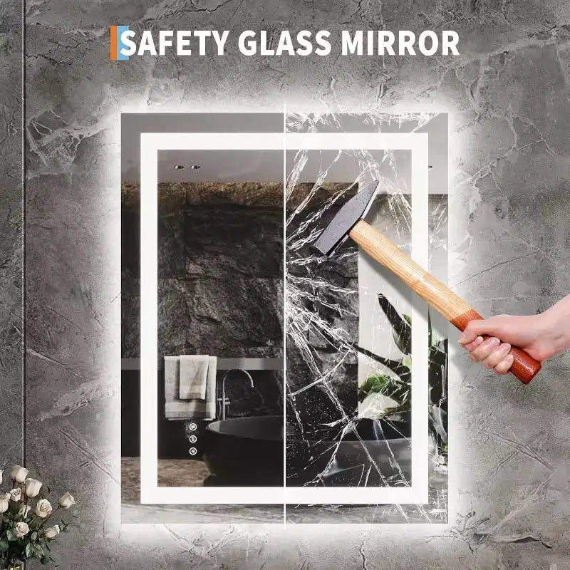Miroir de courtoisie de salle de bain LED 40x32 - Double éclairage avant et arrière, anti-buée, intensité variable, miroir mural lumineux