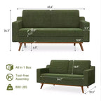 Dyonery 65.4 Canapé causeuse confortable pour salon, petit canapé moderne du milieu du siècle avec coussin à ressorts, cadre en bois massif, assemblage sans outils