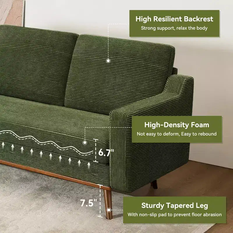 Dyonery 65.4 Canapé causeuse confortable pour salon, petit canapé moderne du milieu du siècle avec coussin à ressorts, cadre en bois massif, assemblage sans outils