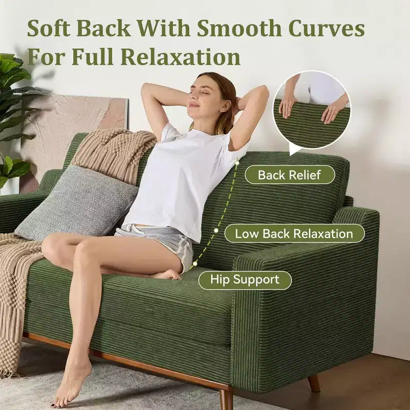 Dyonery 65.4 Canapé causeuse confortable pour salon, petit canapé moderne du milieu du siècle avec coussin à ressorts, cadre en bois massif, assemblage sans outils
