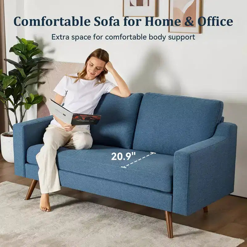 Dyonery 65.4 Canapé causeuse confortable pour salon, petit canapé moderne du milieu du siècle avec coussin à ressorts, cadre en bois massif, assemblage sans outils