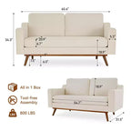 Dyonery 65.4 Canapé causeuse confortable pour salon, petit canapé moderne du milieu du siècle avec coussin à ressorts, cadre en bois massif, assemblage sans outils