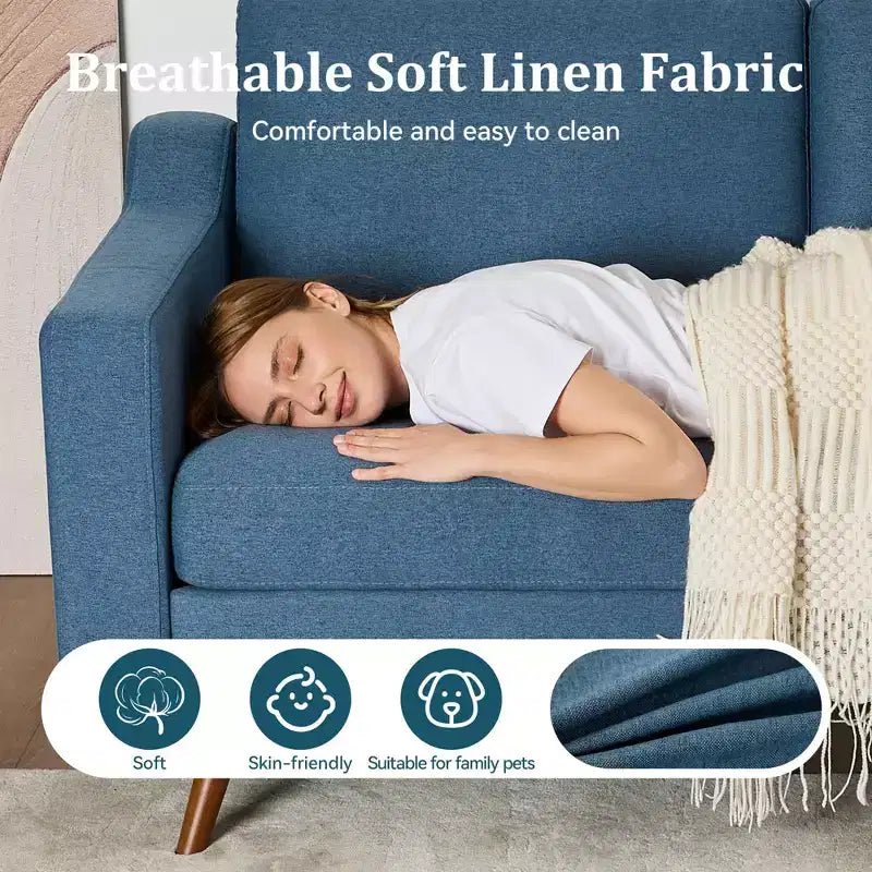 Dyonery 65.4 Canapé causeuse confortable pour salon, petit canapé moderne du milieu du siècle avec coussin à ressorts, cadre en bois massif, assemblage sans outils