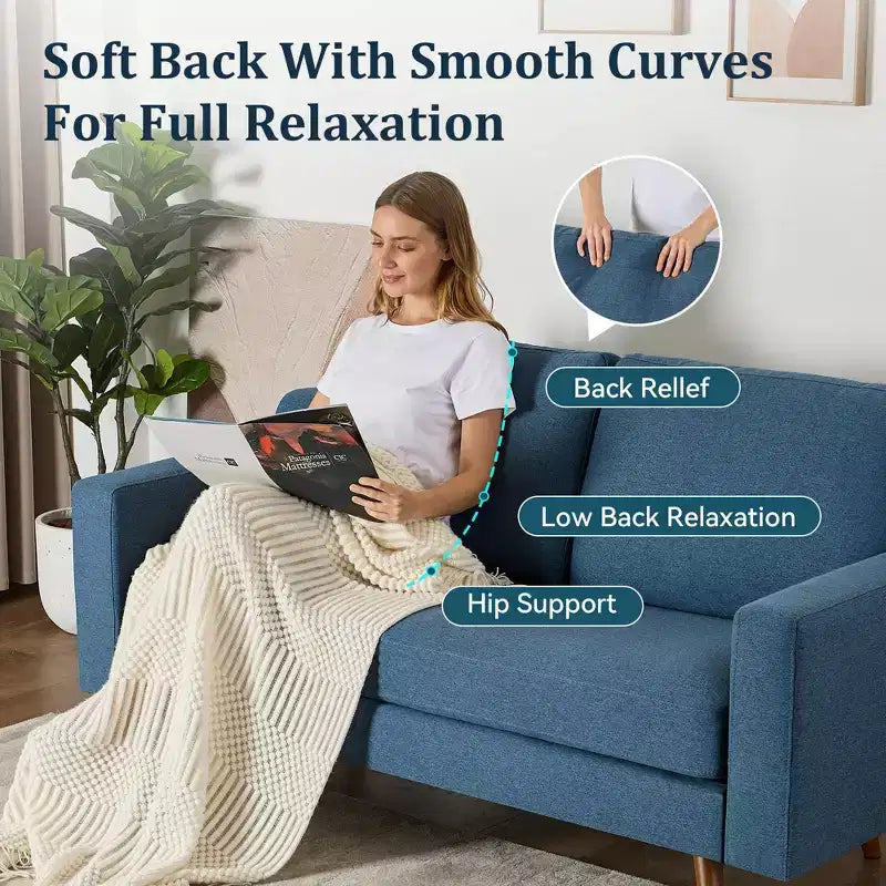 Dyonery 65.4 Canapé causeuse confortable pour salon, petit canapé moderne du milieu du siècle avec coussin à ressorts, cadre en bois massif, assemblage sans outils