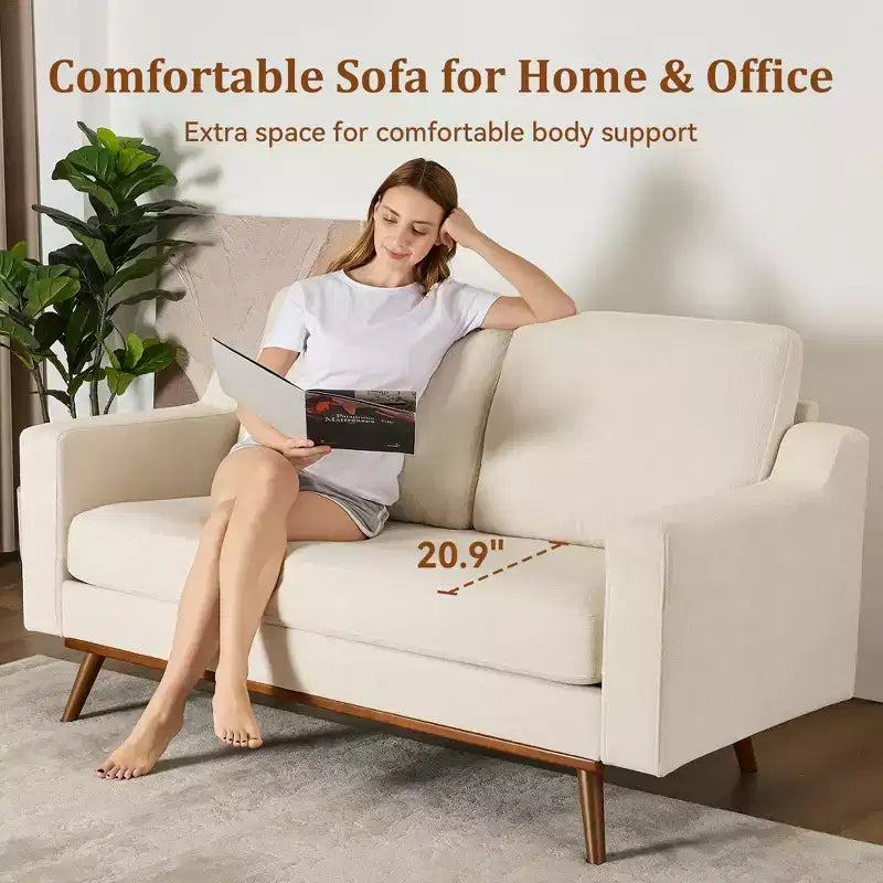 Dyonery 65.4 Canapé causeuse confortable pour salon, petit canapé moderne du milieu du siècle avec coussin à ressorts, cadre en bois massif, assemblage sans outils