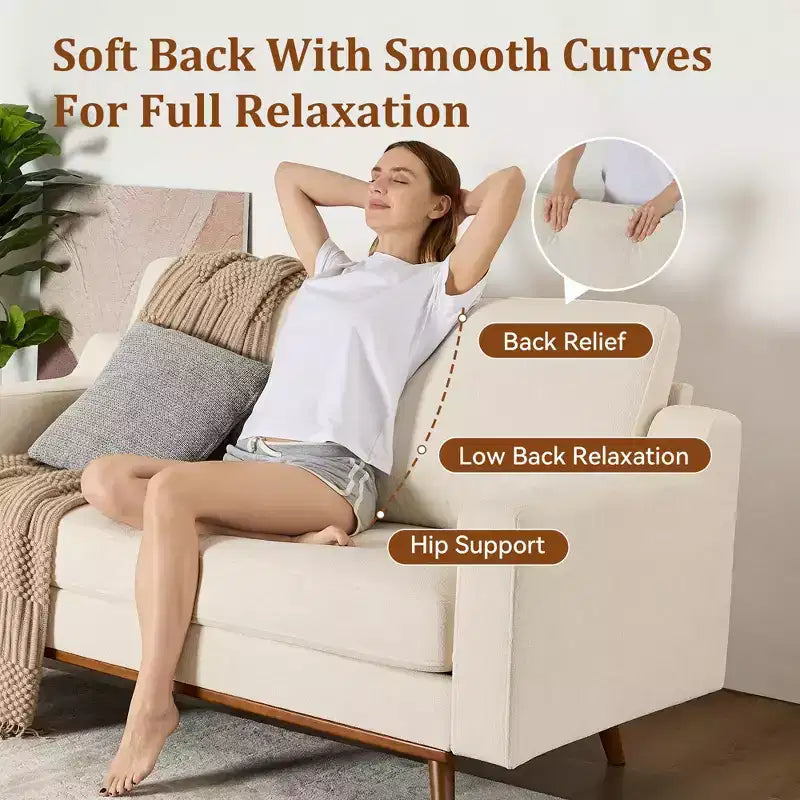 Dyonery 65.4 Canapé causeuse confortable pour salon, petit canapé moderne du milieu du siècle avec coussin à ressorts, cadre en bois massif, assemblage sans outils