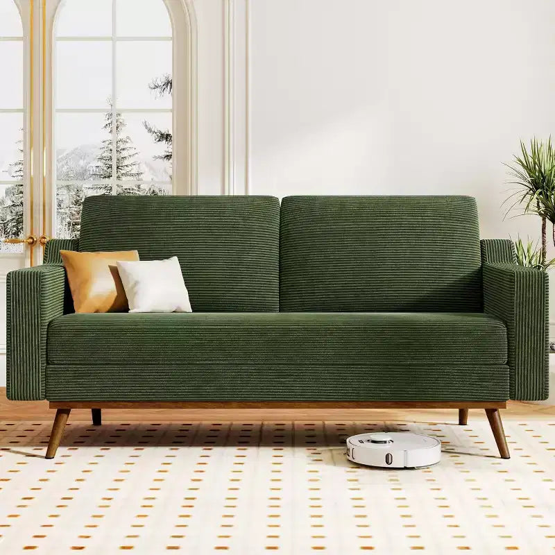 Dyonery 65.4 Canapé causeuse confortable pour salon, petit canapé moderne du milieu du siècle avec coussin à ressorts, cadre en bois massif, assemblage sans outils