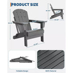 Chaise Adirondack pliante CuisinSmart, chaise pliante toutes saisons en PEHD, chaises Adirondack résistantes aux intempéries pour patio, jardin, pelouse, arrière-cour, piscine