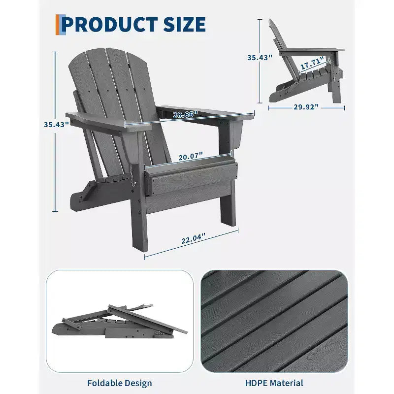 Chaise Adirondack pliante CuisinSmart, chaise pliante toutes saisons en PEHD, chaises Adirondack résistantes aux intempéries pour patio, jardin, pelouse, arrière-cour, piscine
