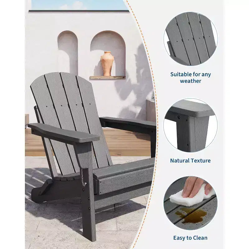 Chaise Adirondack pliante CuisinSmart, chaise pliante toutes saisons en PEHD, chaises Adirondack résistantes aux intempéries pour patio, jardin, pelouse, arrière-cour, piscine