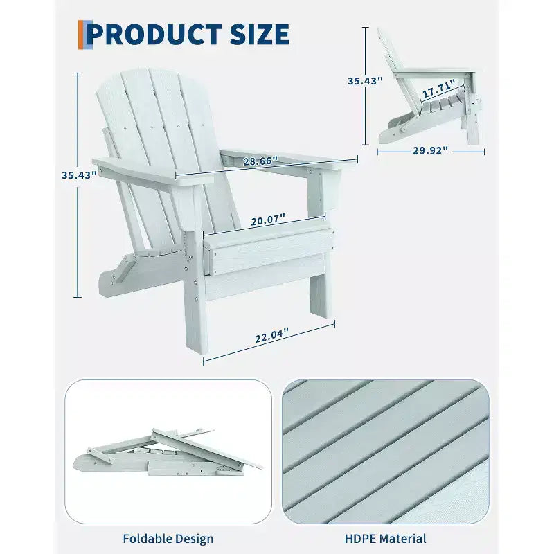 Chaise Adirondack pliante CuisinSmart, chaise pliante toutes saisons en PEHD, chaises Adirondack résistantes aux intempéries pour patio, jardin, pelouse, arrière-cour, piscine