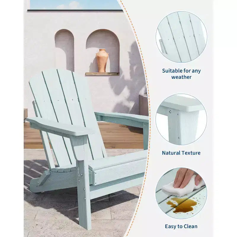 Chaise Adirondack pliante CuisinSmart, chaise pliante toutes saisons en PEHD, chaises Adirondack résistantes aux intempéries pour patio, jardin, pelouse, arrière-cour, piscine