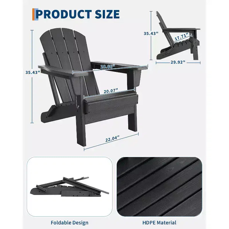Chaise Adirondack pliante CuisinSmart, chaise pliante toutes saisons en PEHD, chaises Adirondack résistantes aux intempéries pour patio, jardin, pelouse, arrière-cour, piscine