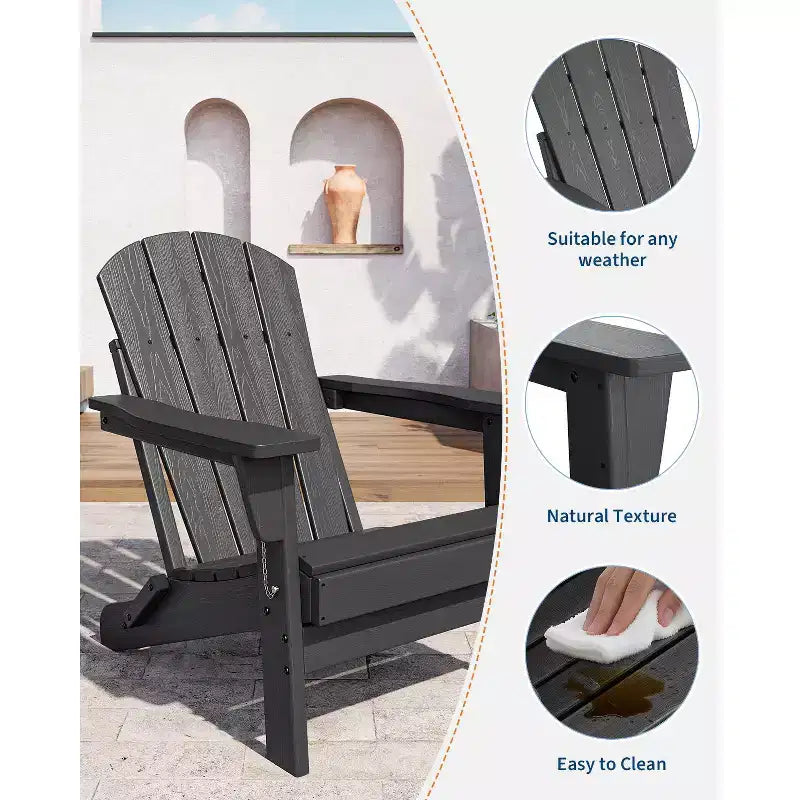 Chaise Adirondack pliante CuisinSmart, chaise pliante toutes saisons en PEHD, chaises Adirondack résistantes aux intempéries pour patio, jardin, pelouse, arrière-cour, piscine