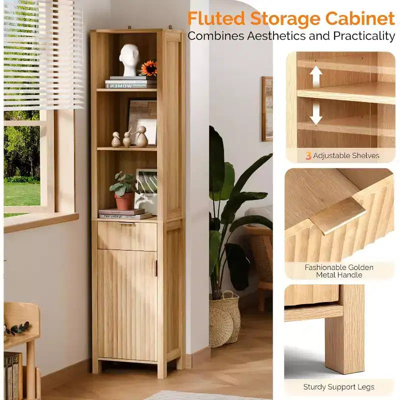 Meuble de rangement étroit Dcolora pour salle de bain avec 1 porte cannelée et tiroir