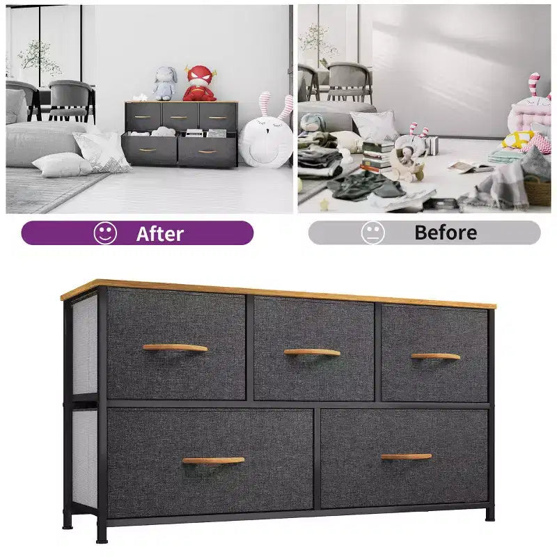 Commode de chambre à 5 tiroirs, commode de rangement en tissu pour placard, salon
