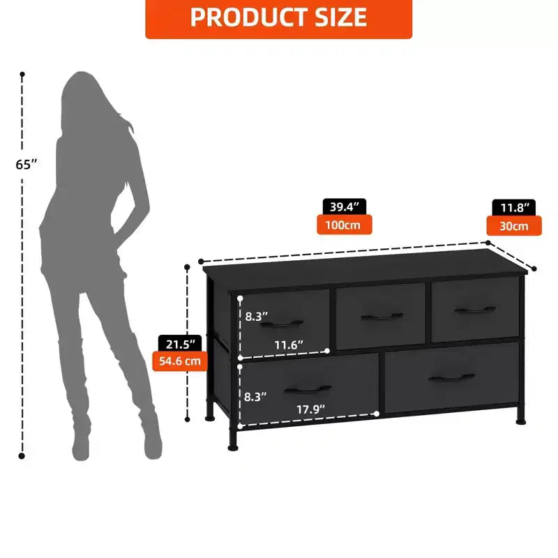 Commode de chambre à 5 tiroirs, commode de rangement en tissu pour placard, salon