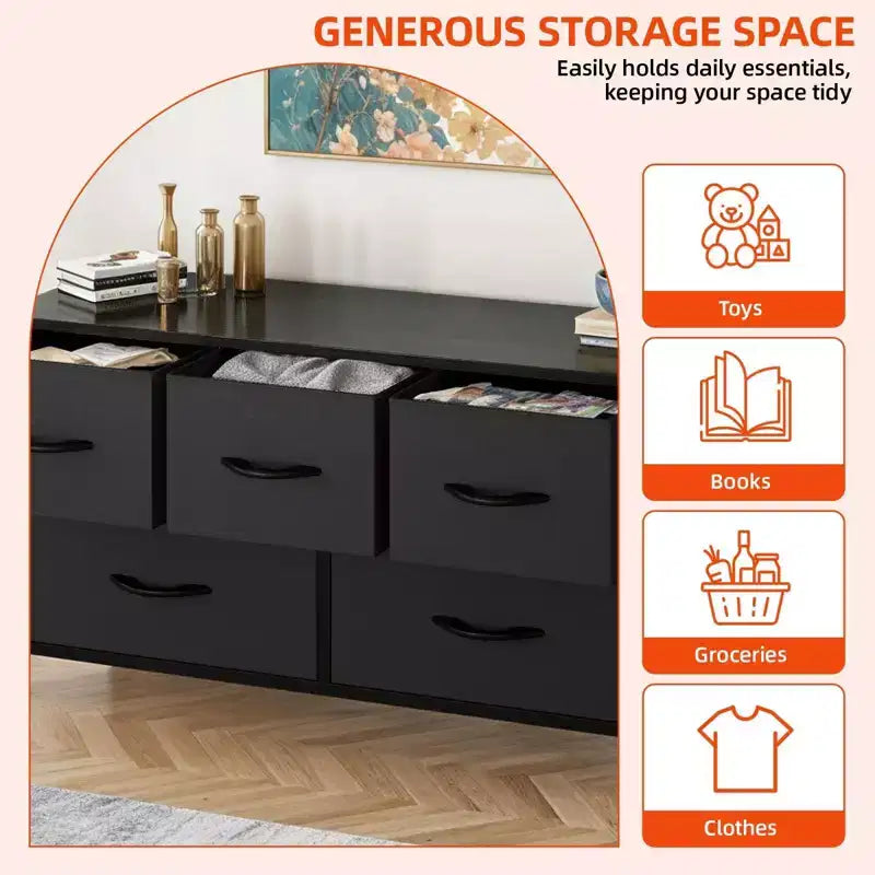 Commode de chambre à 5 tiroirs, commode de rangement en tissu pour placard, salon