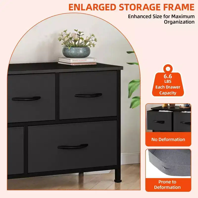 Commode de chambre à 5 tiroirs, commode de rangement en tissu pour placard, salon