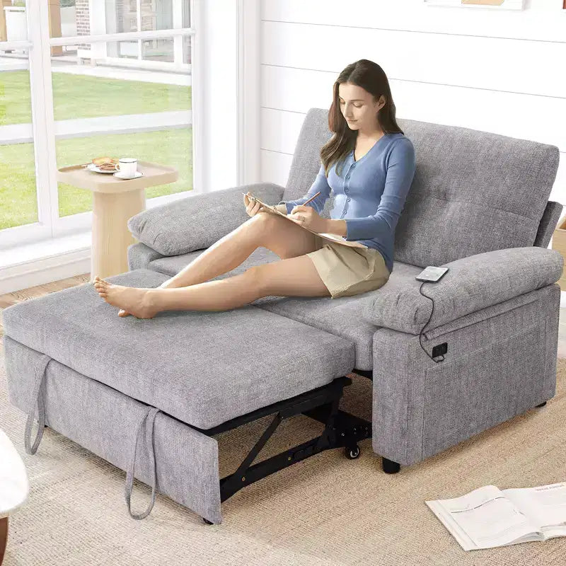 Canapé-lit Dyonery 58,2 po avec lit gigogne, causeuse convertible 3-en-1 avec port USB/dossier inclinable/poche latérale, assemblage sans outils
