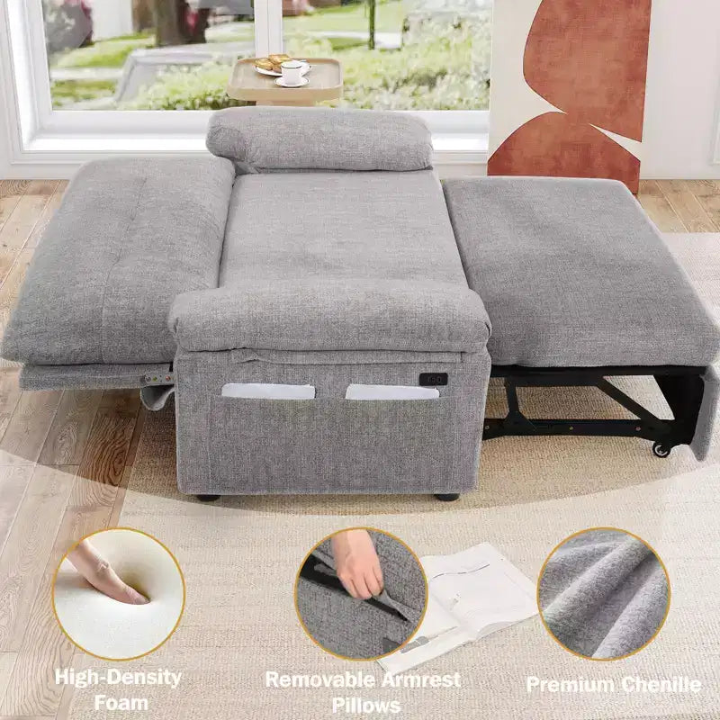 Canapé-lit Dyonery 58,2 po avec lit gigogne, causeuse convertible 3-en-1 avec port USB/dossier inclinable/poche latérale, assemblage sans outils