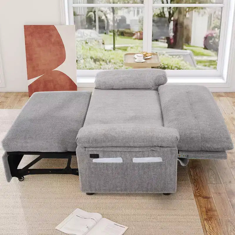 Canapé-lit Dyonery 58,2 po avec lit gigogne, causeuse convertible 3-en-1 avec port USB/dossier inclinable/poche latérale, assemblage sans outils