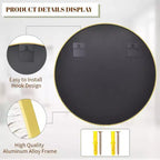 Miroir rond de 36 pouces, miroir cercle à cadre métallique, mural pour entrée, salle de bain, coiffeuse, salon