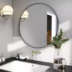 Miroir rond de 36 pouces, miroir cercle à cadre métallique, mural pour entrée, salle de bain, coiffeuse, salon