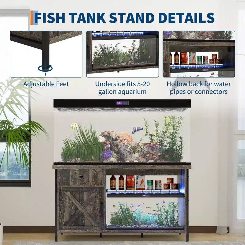 Meuble de support pour aquarium de 55-75 gallons, support d'aquarium robuste avec armoire de rangement, table console TV pour téléviseurs de 80/75/70 pouces, support pour grand terrarium de tortues