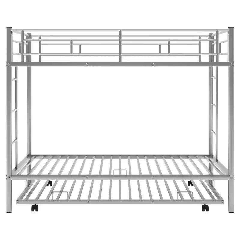 Lit superposé métallique Bellemave Twin Over Twin avec lit gigogne, échelle et garde-corps pour enfants, adolescents et adultes, sans sommier, argent