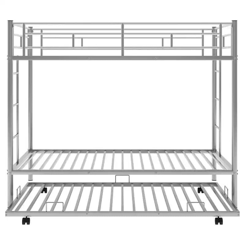 Lit superposé métallique Bellemave Twin Over Twin avec lit gigogne, échelle et garde-corps pour enfants, adolescents et adultes, sans sommier, argent