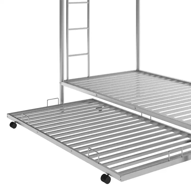 Lit superposé métallique Bellemave Twin Over Twin avec lit gigogne, échelle et garde-corps pour enfants, adolescents et adultes, sans sommier, argent