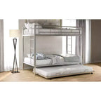 Lit superposé métallique Bellemave Twin Over Twin avec lit gigogne, échelle et garde-corps pour enfants, adolescents et adultes, sans sommier, argent