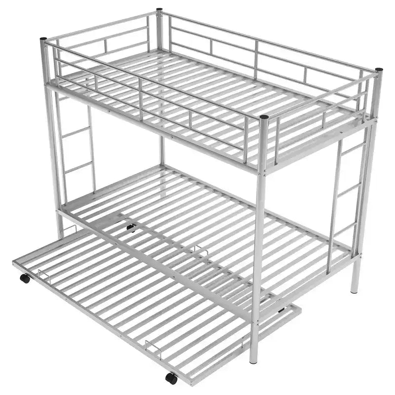 Lit superposé métallique Bellemave Twin Over Twin avec lit gigogne, échelle et garde-corps pour enfants, adolescents et adultes, sans sommier, argent