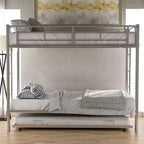 Lit superposé métallique Bellemave Twin Over Twin avec lit gigogne, échelle et garde-corps pour enfants, adolescents et adultes, sans sommier, argent